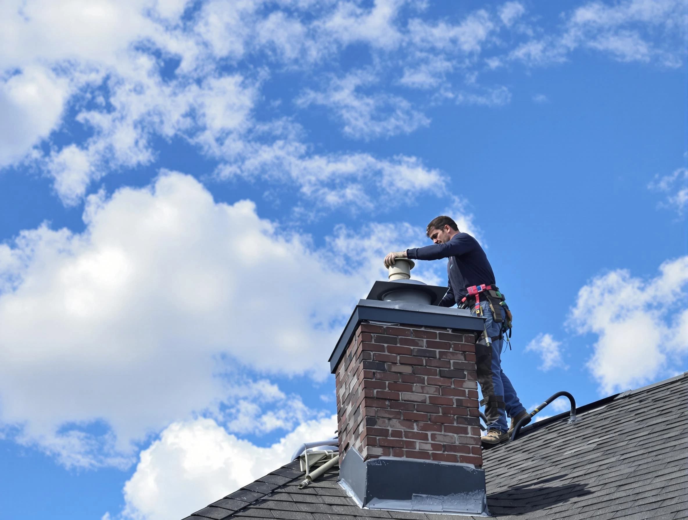 Johns Creek Chimney Sweep installing a sturdy chimney cap in Johns Creek, GA