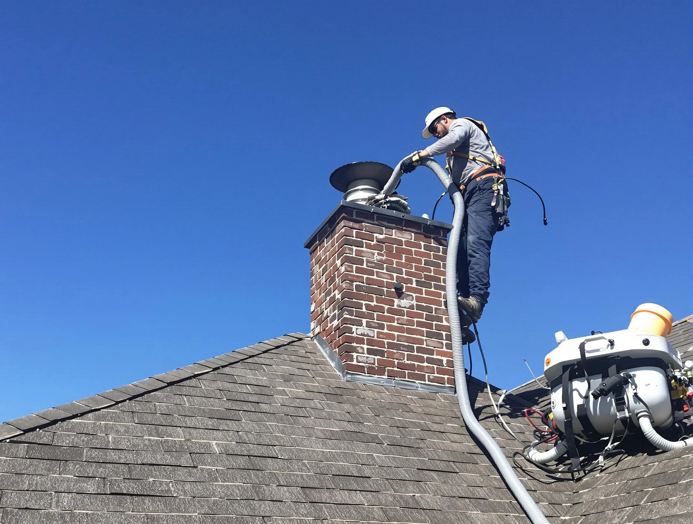 Dedicated Johns Creek Chimney Sweep team member cleaning a chimney in Johns Creek, GA