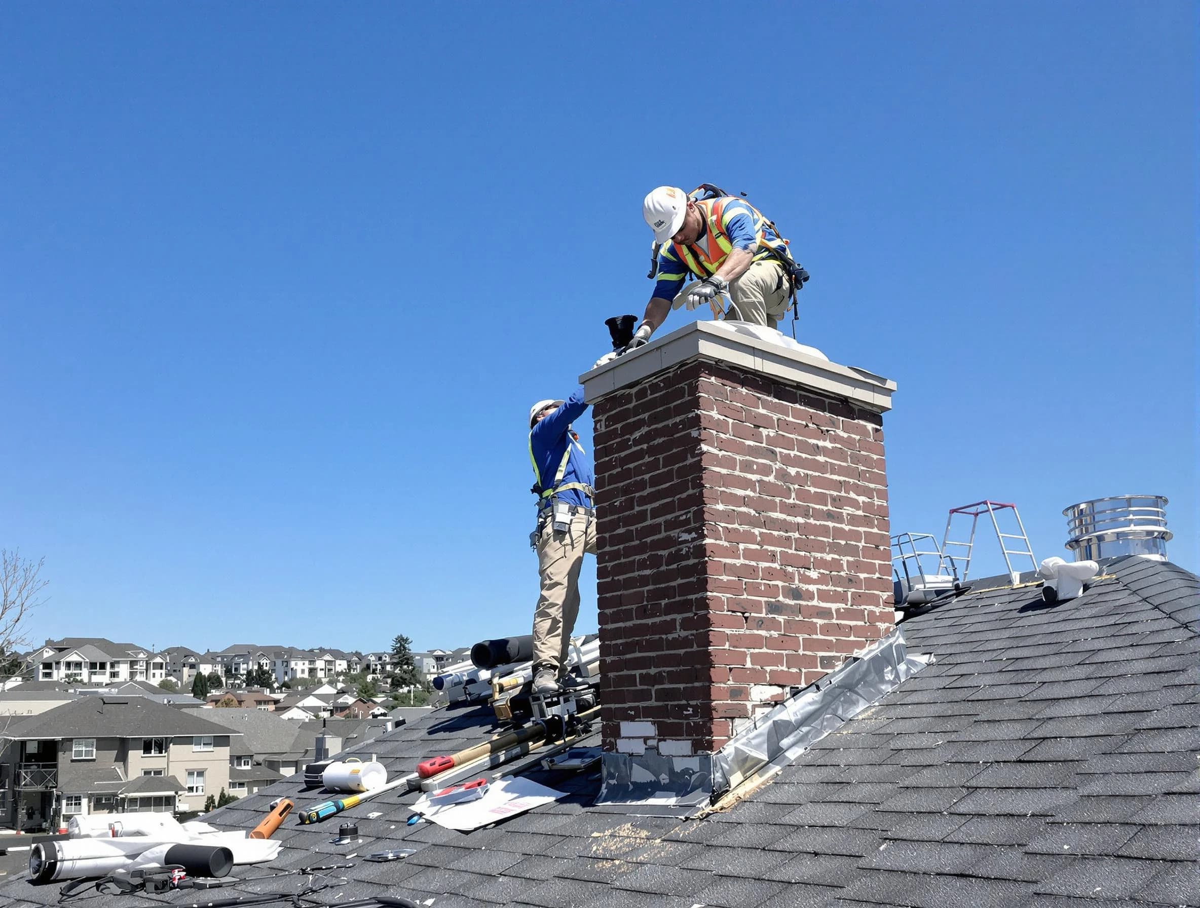 Johns Creek Chimney Sweep repairing a chimney crown in Johns Creek, GA