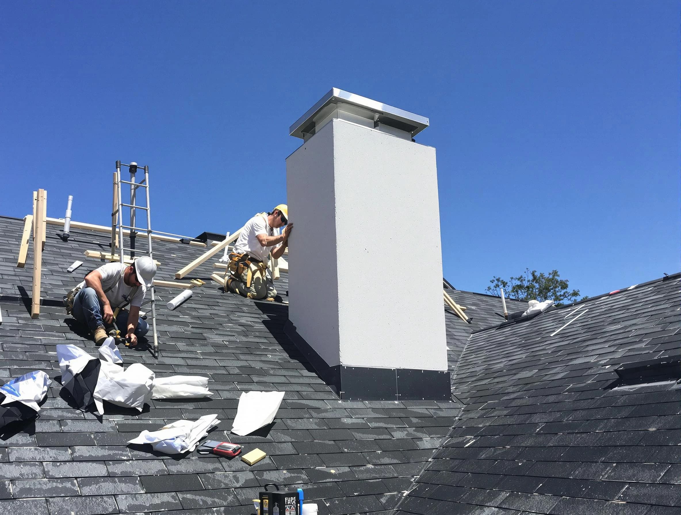 Johns Creek Chimney Sweep crew installing a new chimney in Johns Creek, GA