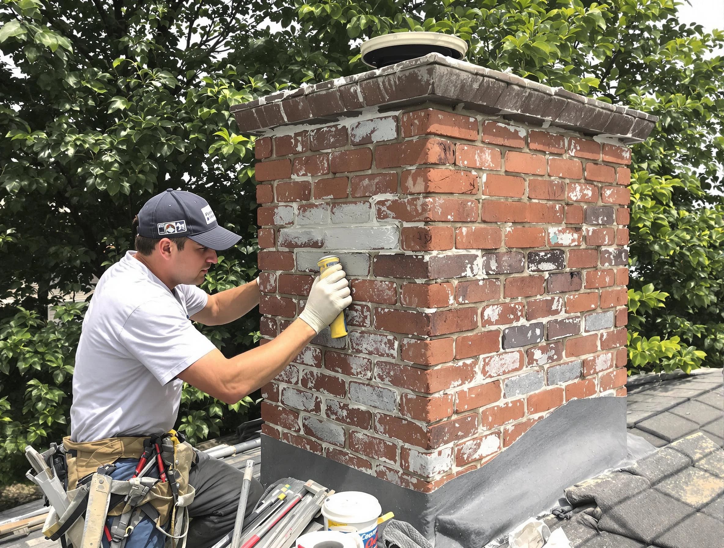 Johns Creek Chimney Sweep restoring an aging chimney in Johns Creek, GA