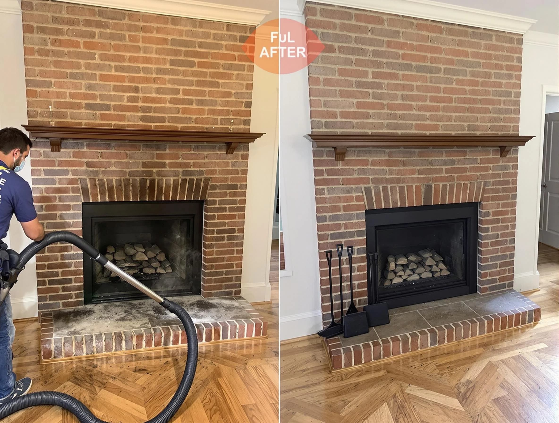 Johns Creek Chimney Sweep carefully sanitizing a fireplace in Johns Creek, GA