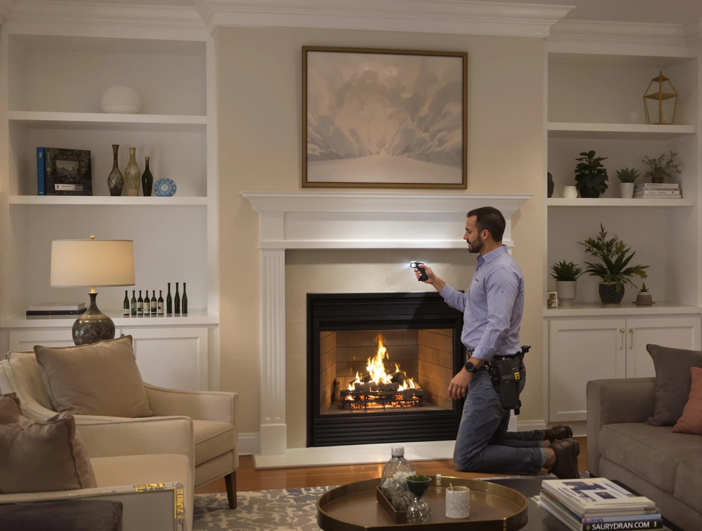 Johns Creek Chimney Sweep conducting a fireplace safety inspection in Johns Creek, GA