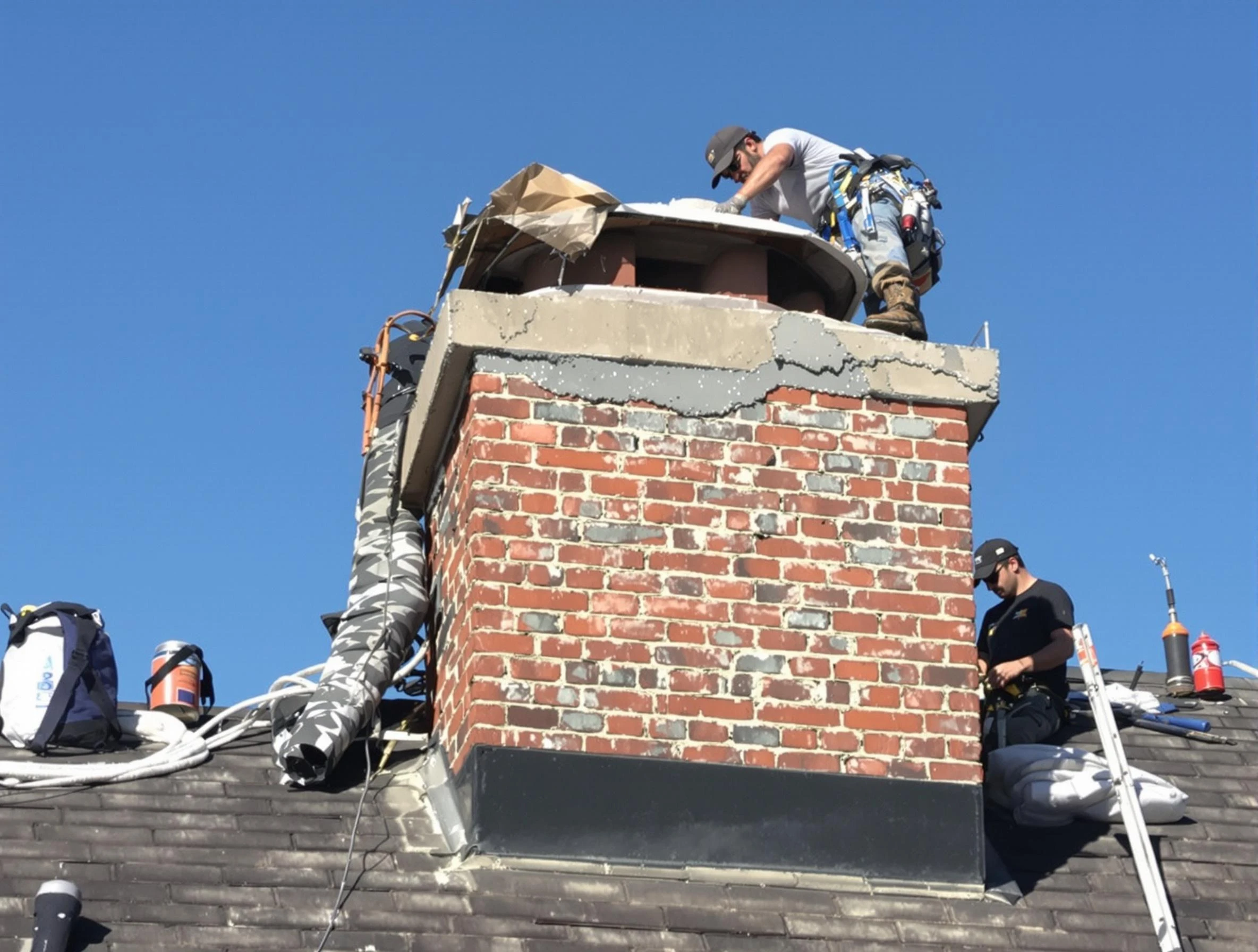 Johns Creek Chimney Sweep installing a custom chimney crown in Johns Creek, GA