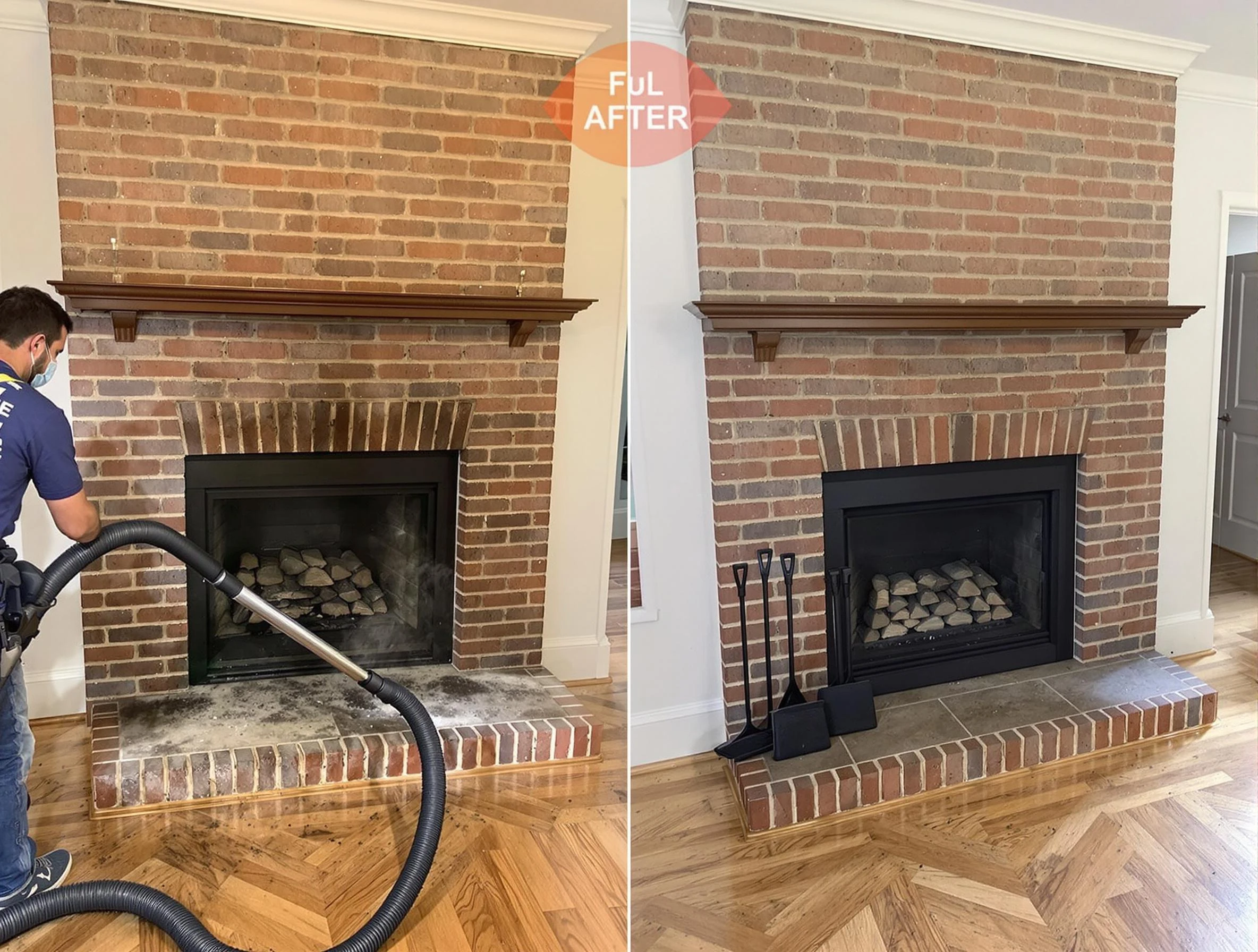 Johns Creek Chimney Sweep carefully sanitizing a fireplace in Johns Creek, GA